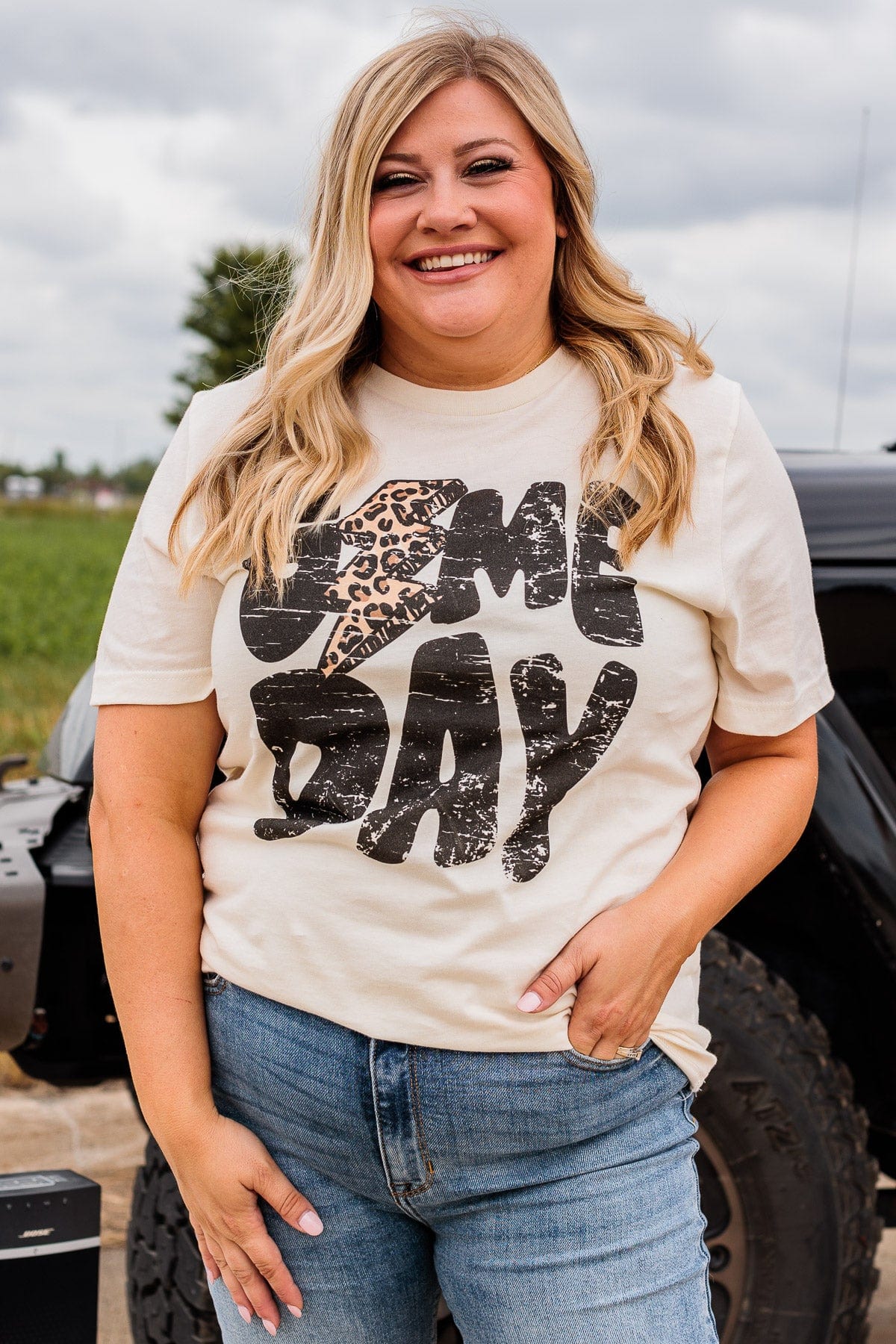 "Game Day" Lightening Bolt Graphic Tee- Cream - Image 5