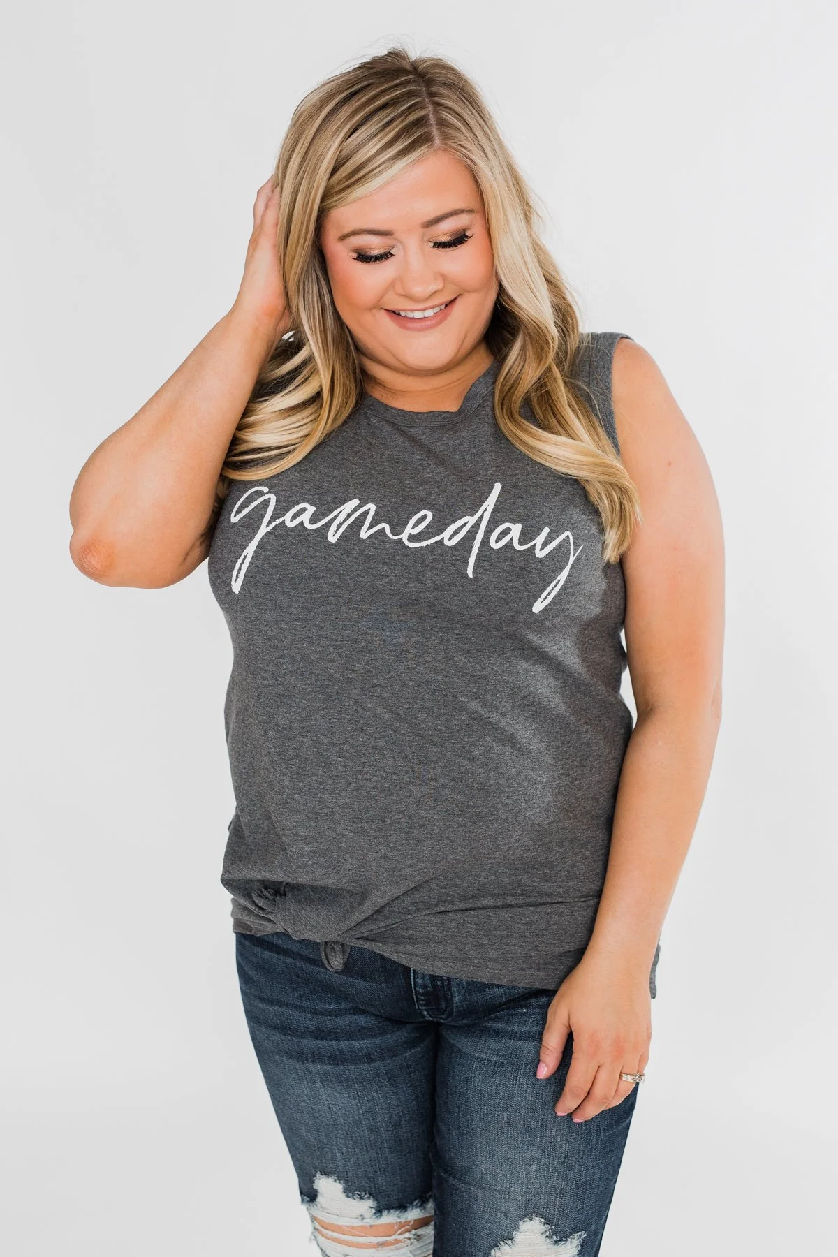 "Gameday" Graphic Tank Top- Charcoal - Image 7
