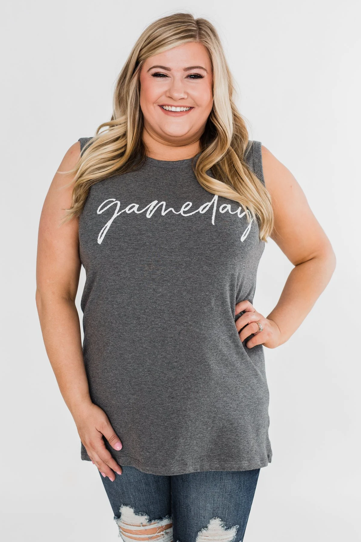 "Gameday" Graphic Tank Top- Charcoal - Image 9