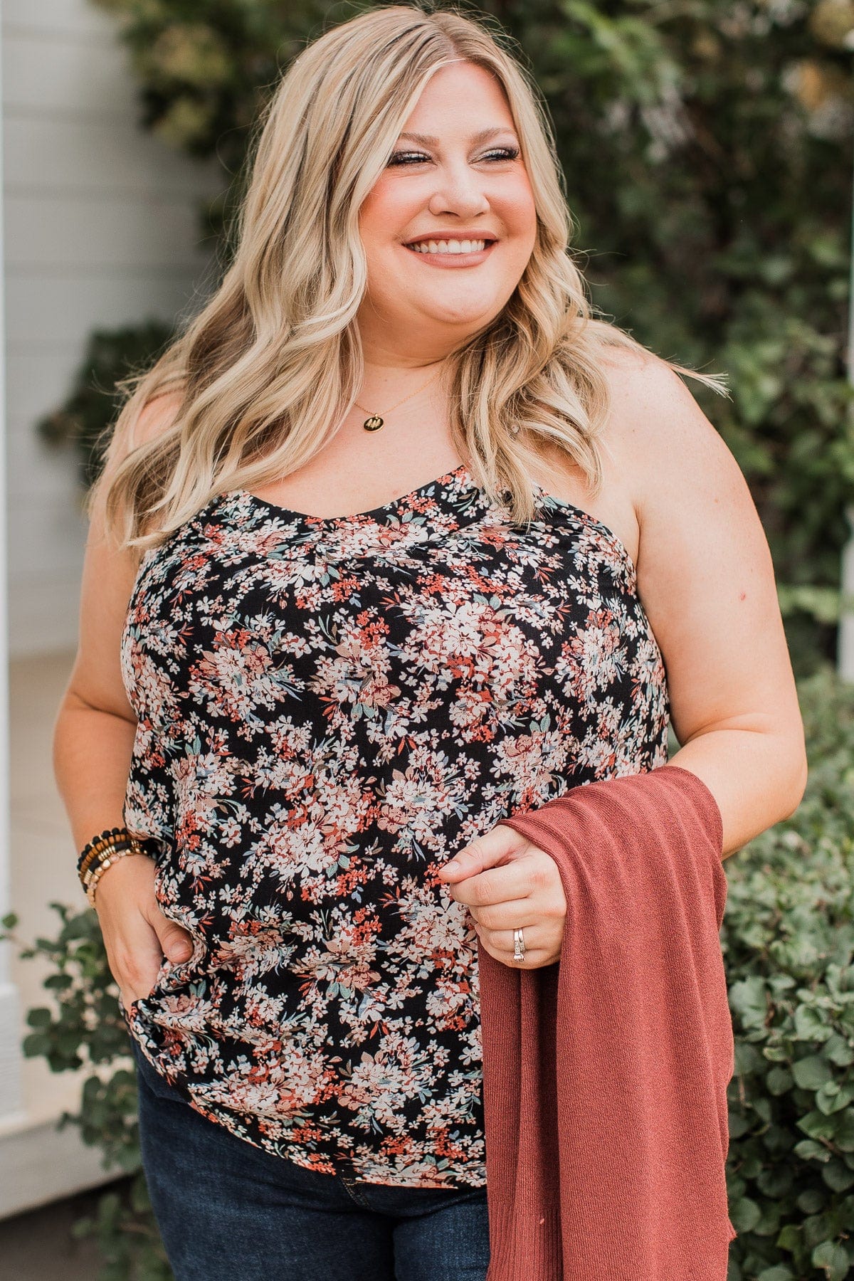 Garden Blooms Floral Tank Top- Black - Image 2