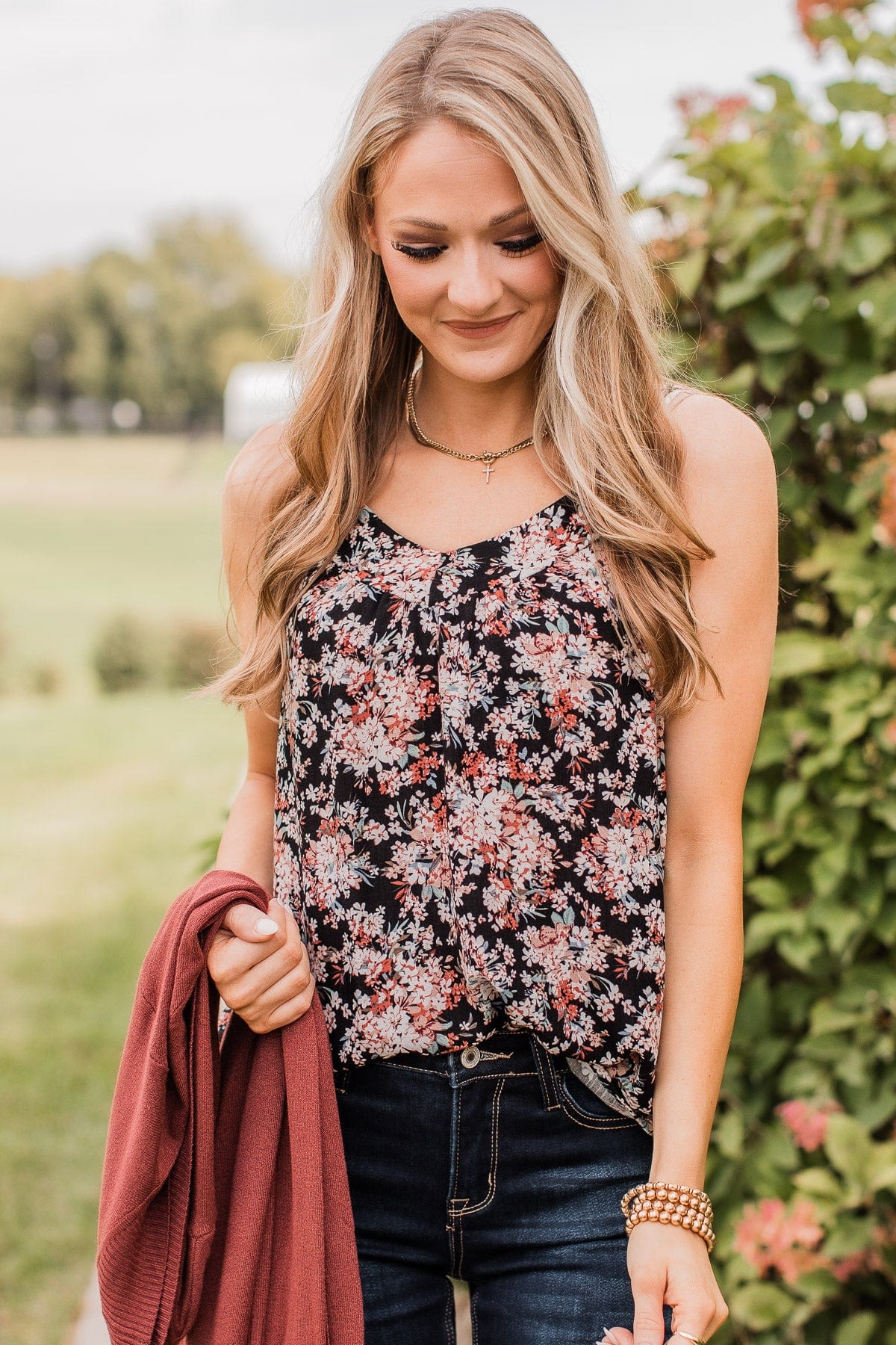 Garden Blooms Floral Tank Top- Black - Image 3