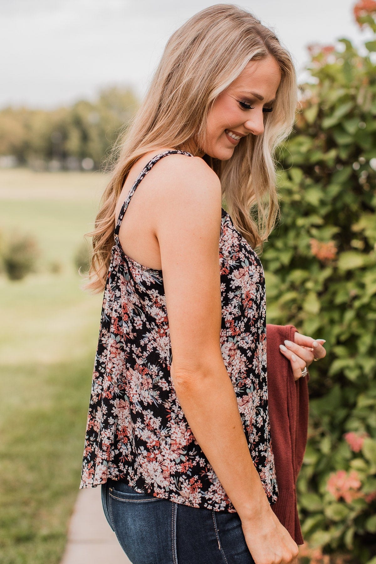 Garden Blooms Floral Tank Top- Black - Image 5
