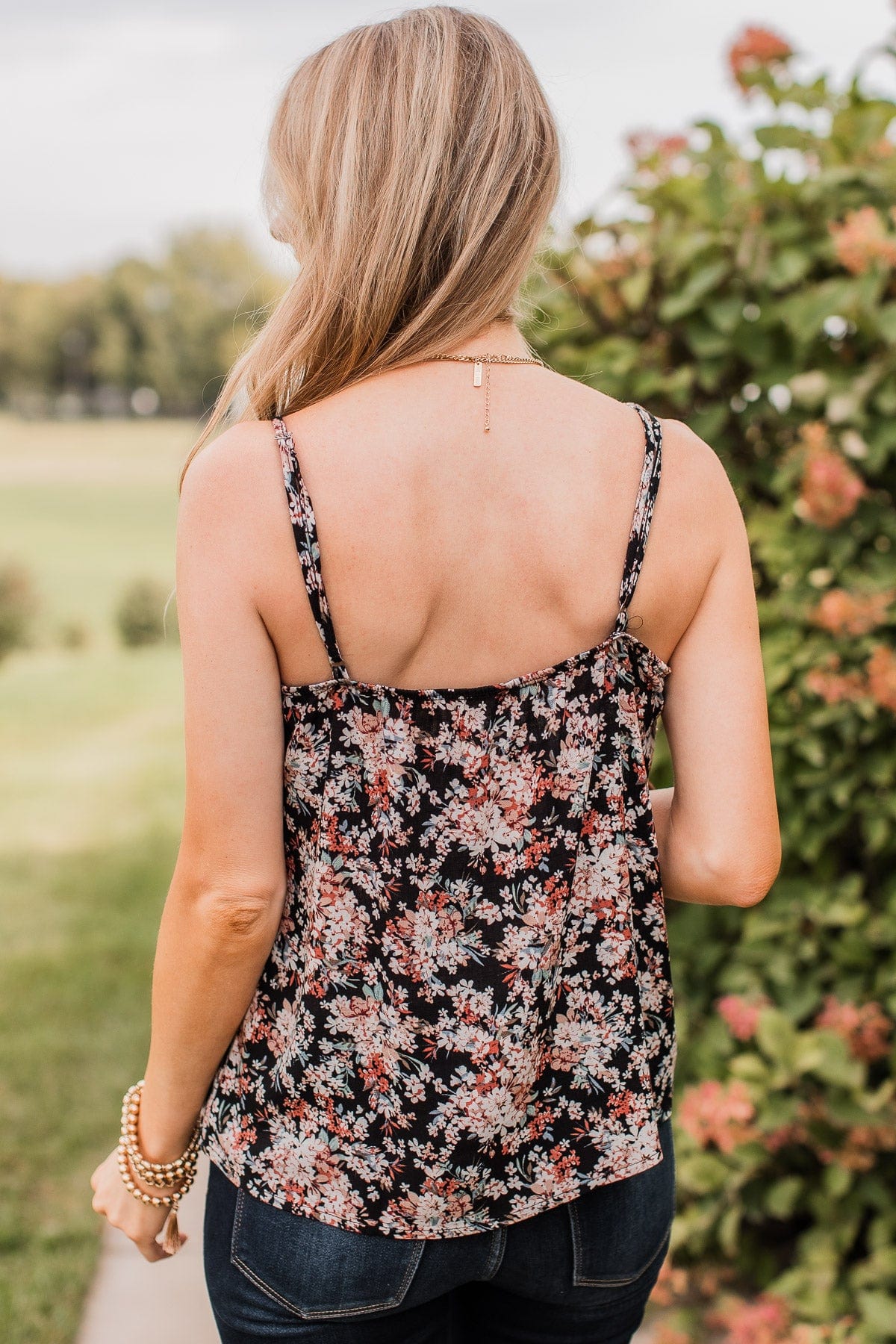 Garden Blooms Floral Tank Top- Black - Image 7