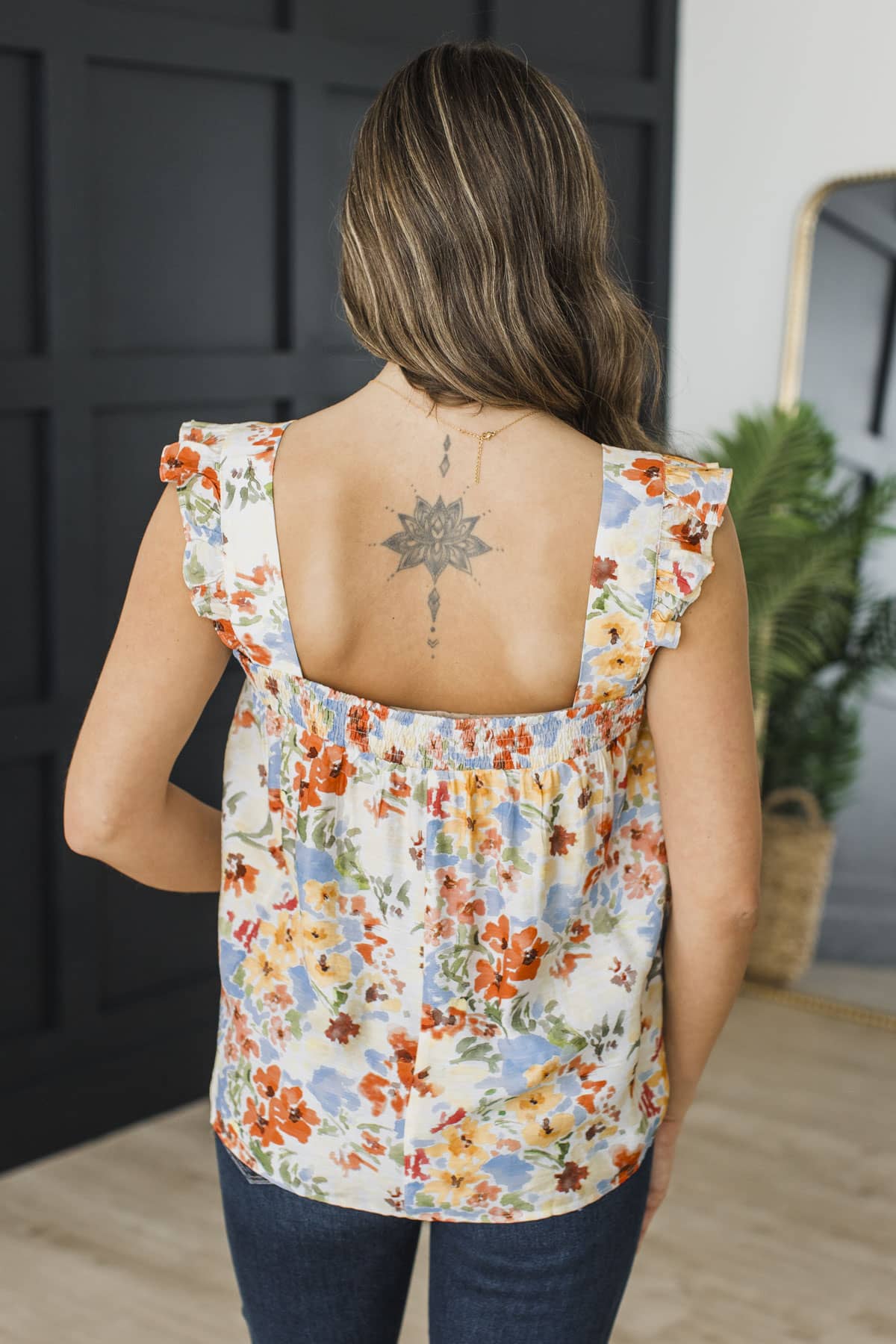 Garden Charm Ruffle Floral Tank Top- Yellow Multi - Image 8