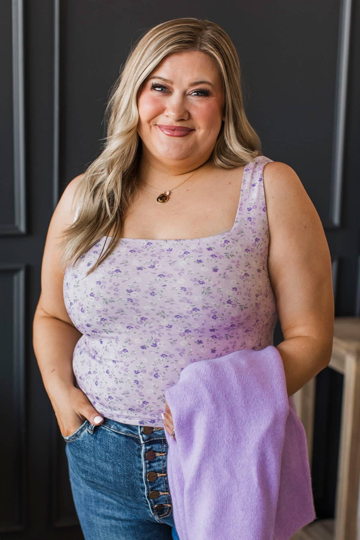 Garden Party Floral Tank Top- Light Lavender