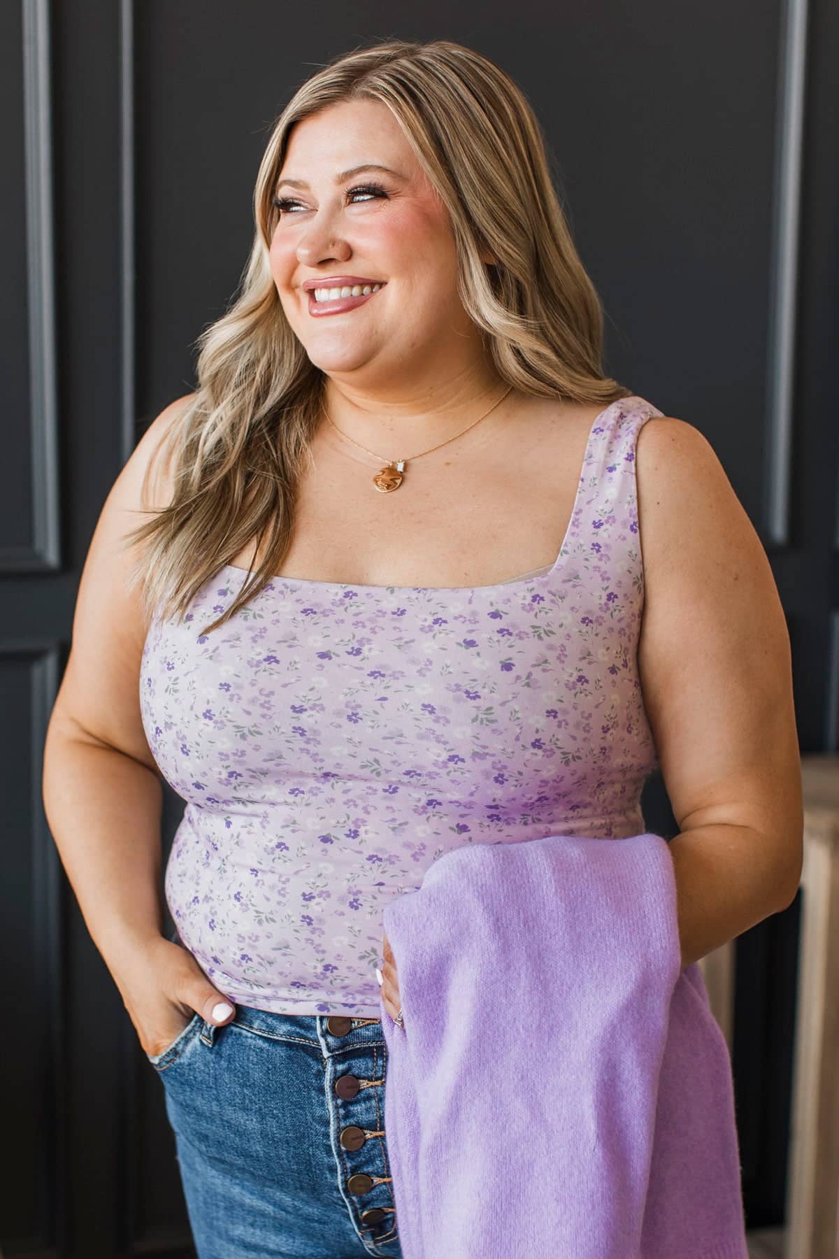 Garden Party Floral Tank Top- Light Lavender - Image 3
