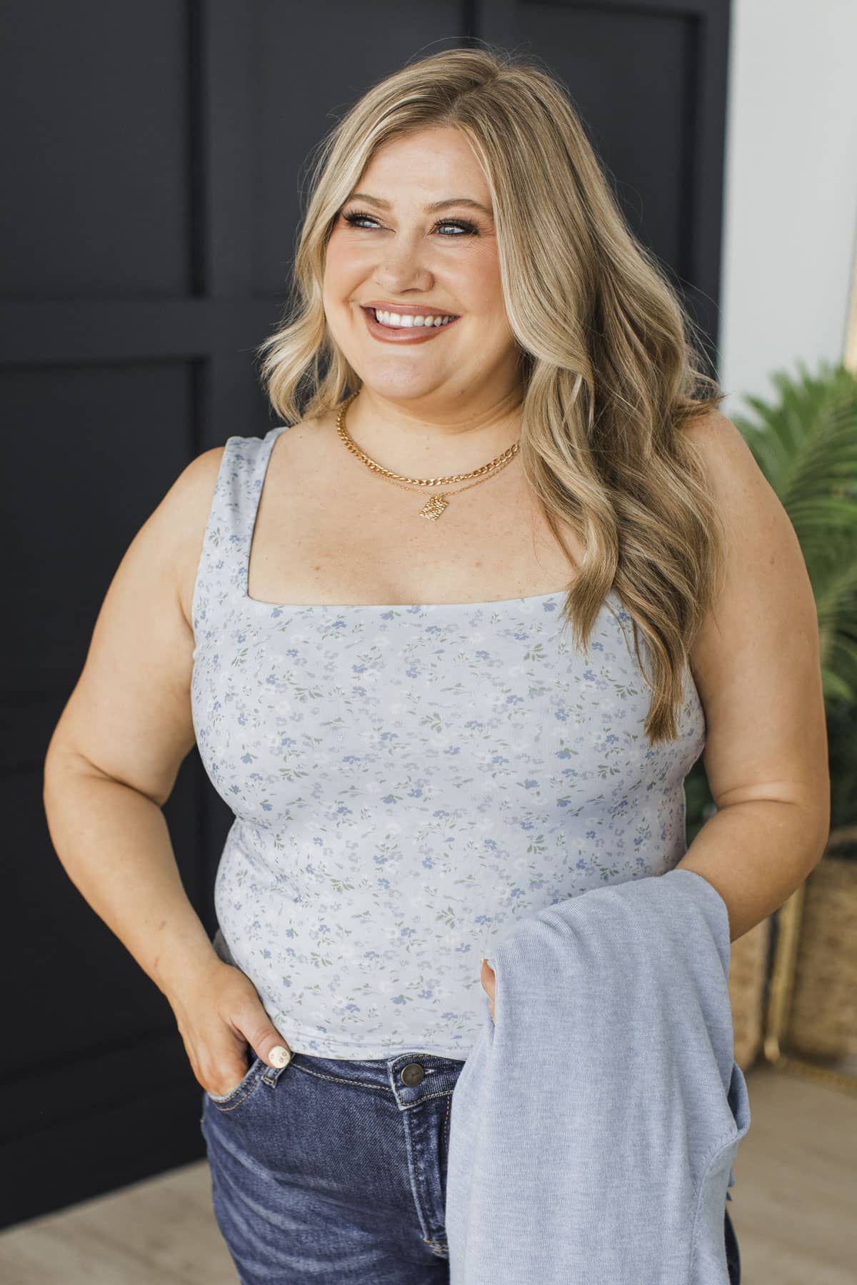 Garden Party Floral Tank Top- Pale Blue - Image 3
