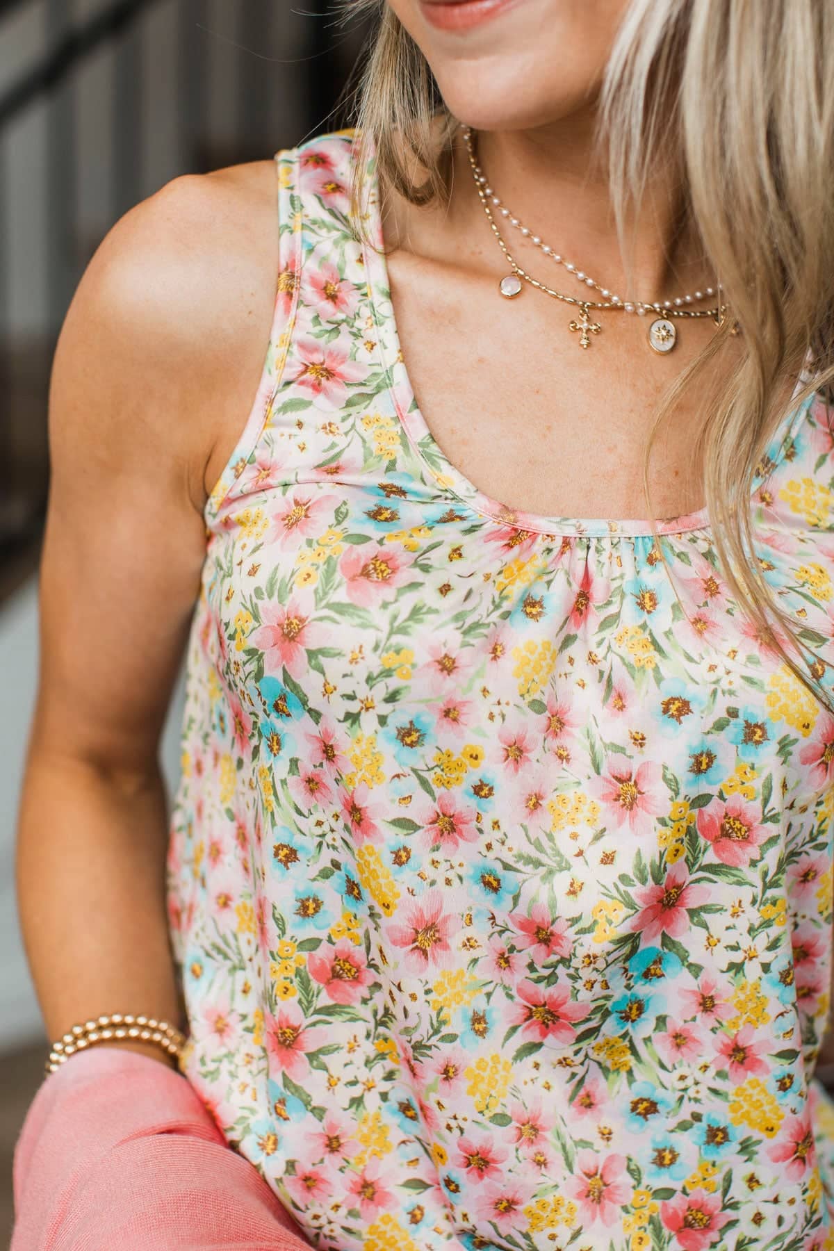 Garden Strolls Floral Tank Top- Light Pink & Mint - Image 2