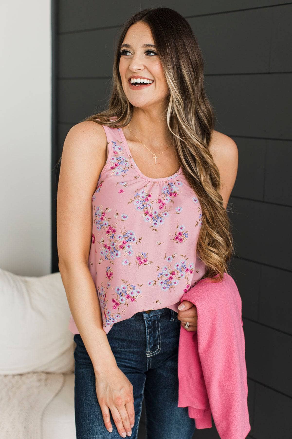 Garden Strolls Floral Tank Top- Soft Pink - Image 2
