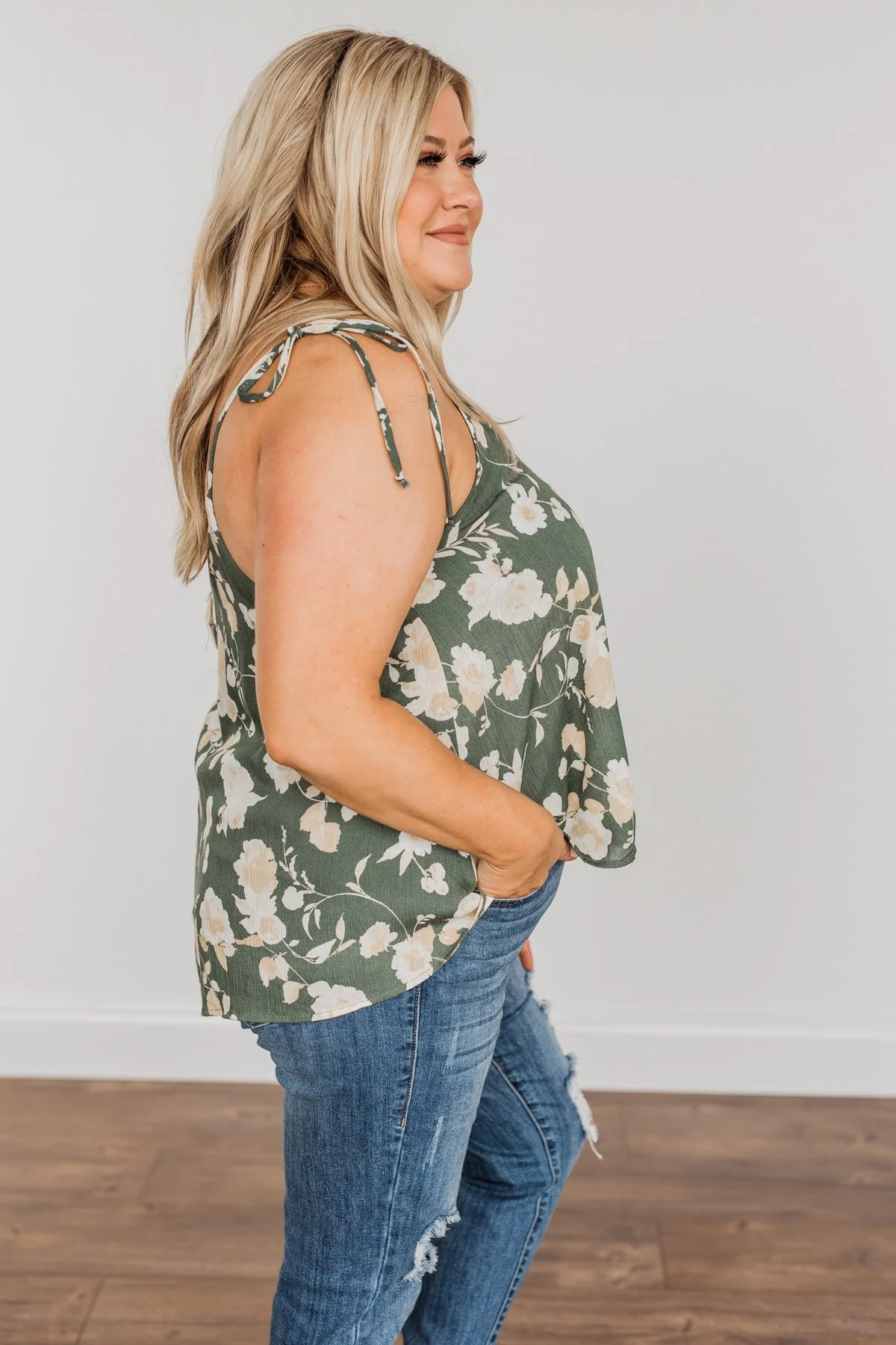 Gardens Of Roses Floral Tank Top- Dusty Olive - Image 10