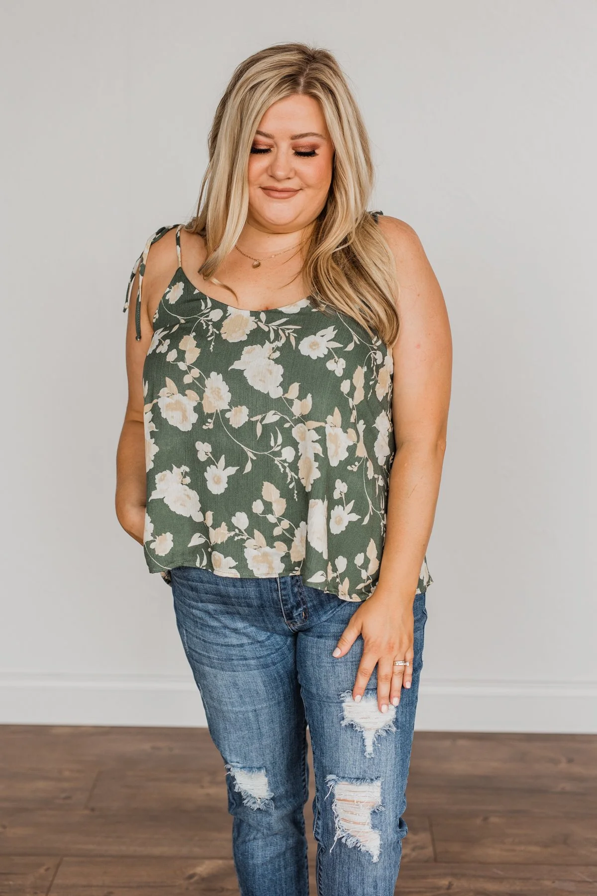 Gardens Of Roses Floral Tank Top- Dusty Olive - Image 5