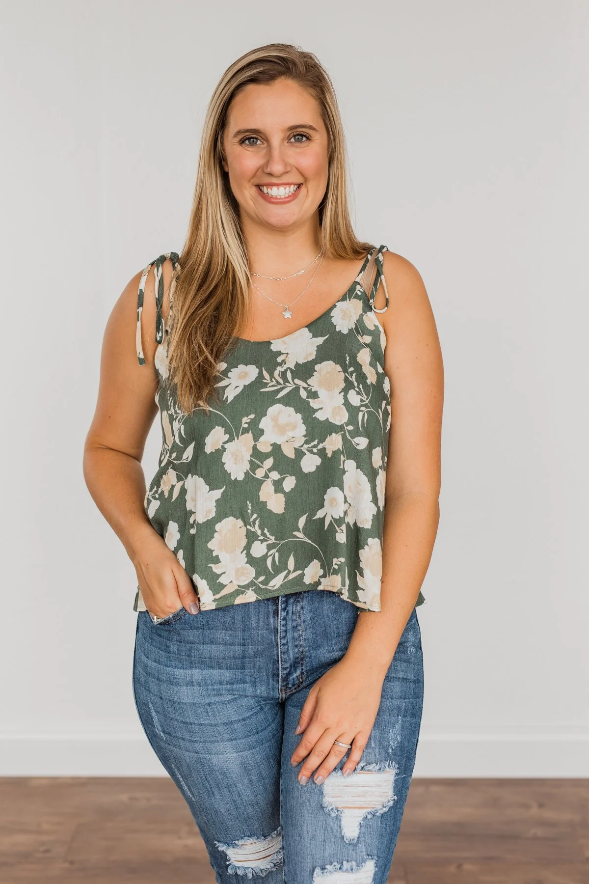 Gardens Of Roses Floral Tank Top- Dusty Olive - Image 7