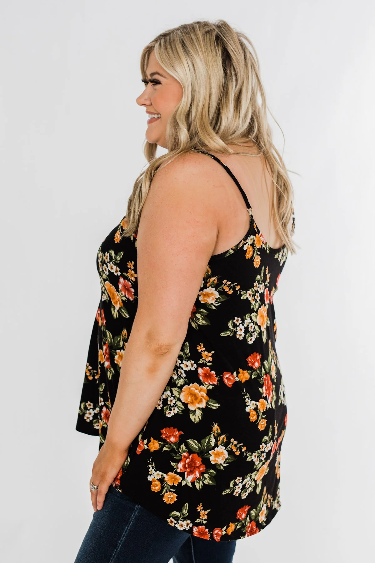 Gather Around Floral Tank Top- Black - Image 11
