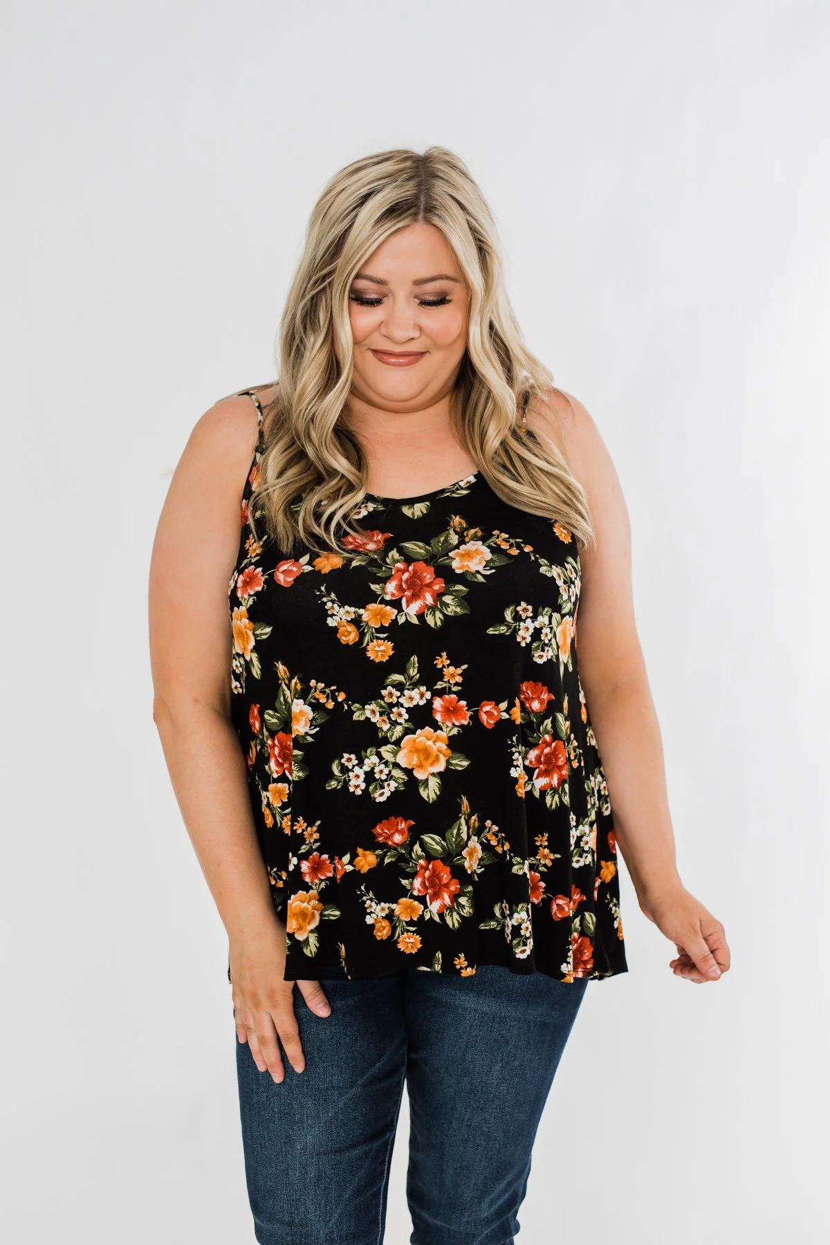 Gather Around Floral Tank Top- Black - Image 6