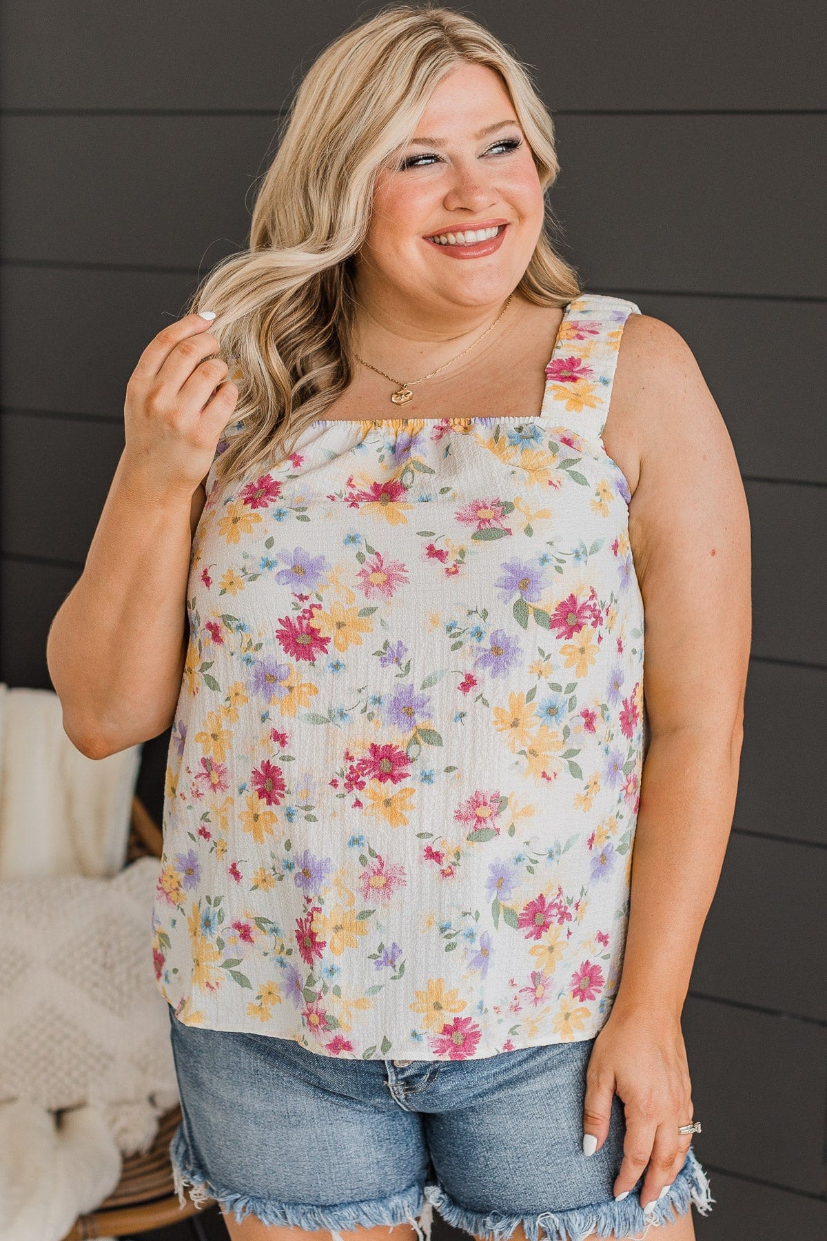Gave You My Heart Floral Tank Top- Off-White - Image 2