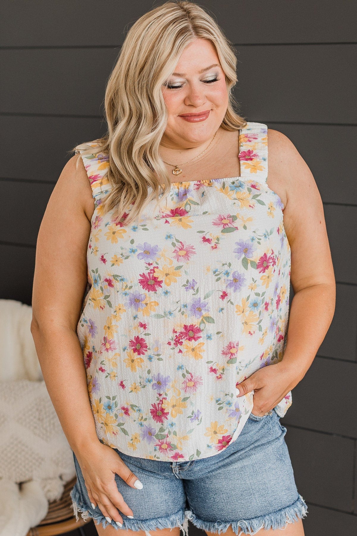 Gave You My Heart Floral Tank Top- Off-White - Image 4