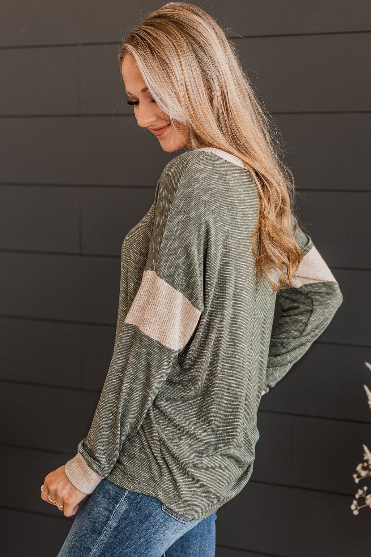 Gaze My Way Knit Top- Olive & Light Taupe - Image 5