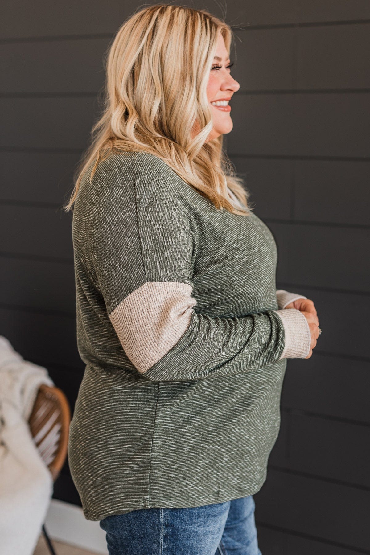 Gaze My Way Knit Top- Olive & Light Taupe - Image 6