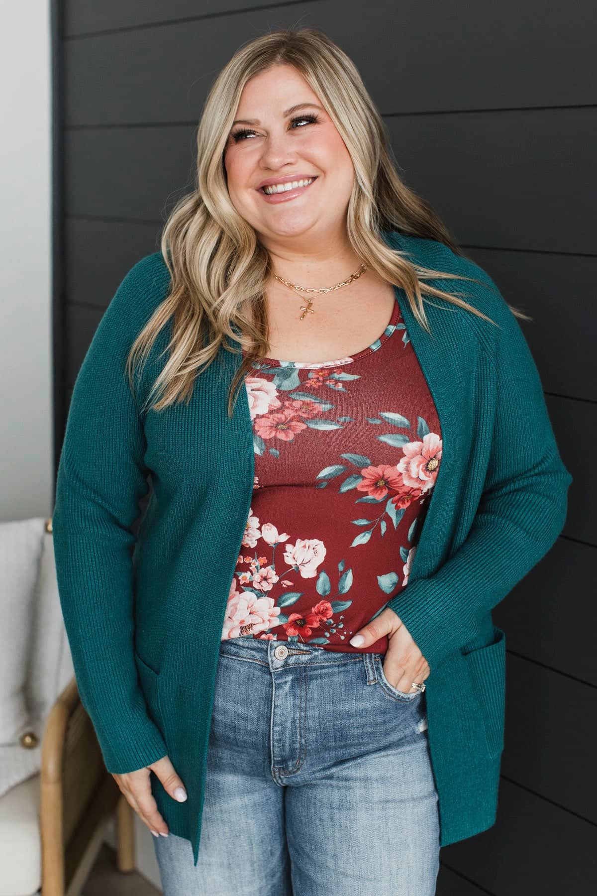Gaze Upon Me Open Front Knit Cardigan- Teal