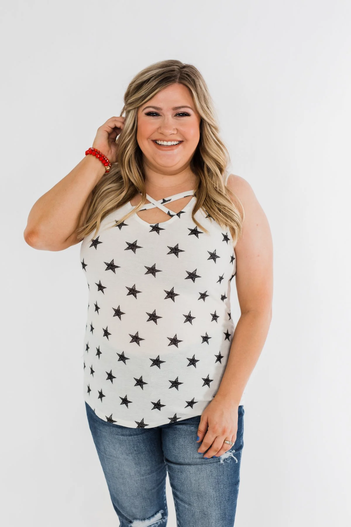 Gazing At The Stars Criss Cross Tank Top- Ivory - Image 6