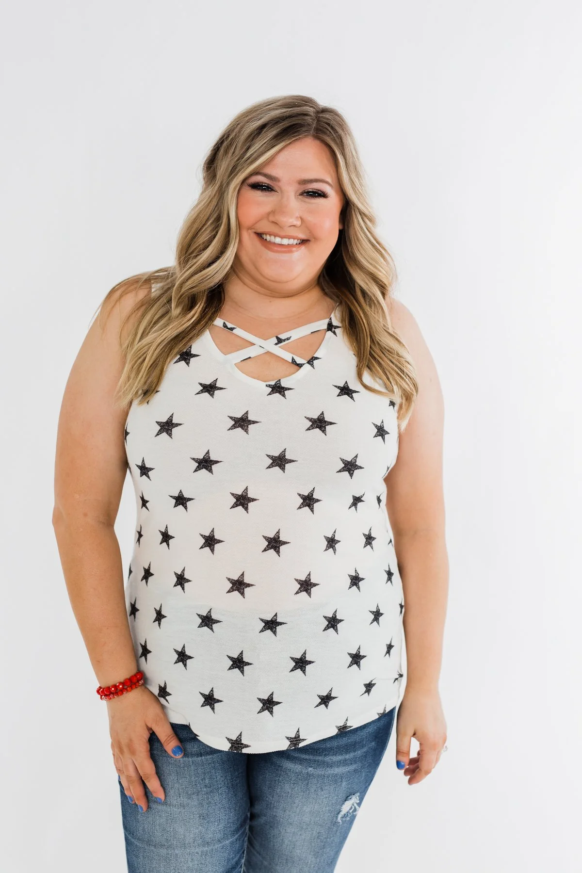 Gazing At The Stars Criss Cross Tank Top- Ivory - Image 8