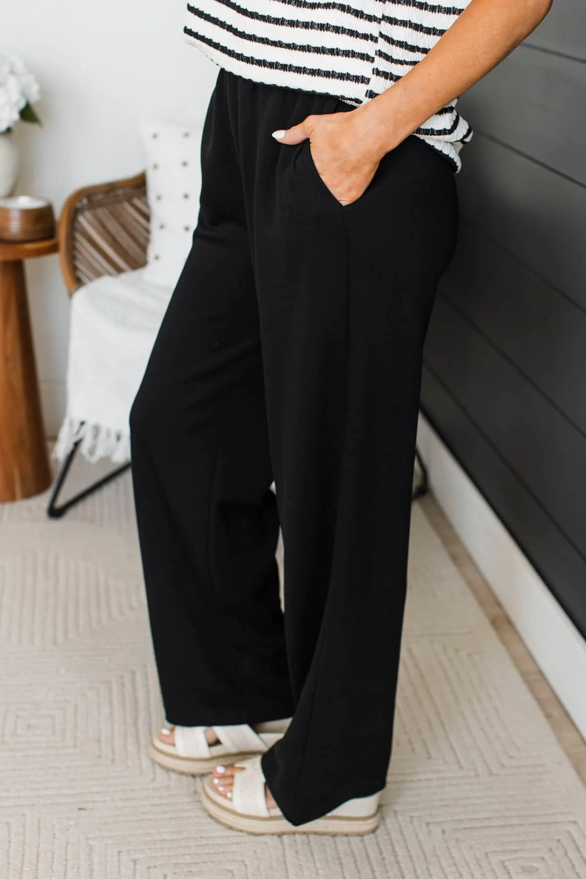 Gentle Days Elastic Waist Lounge Pants- Black - Image 4
