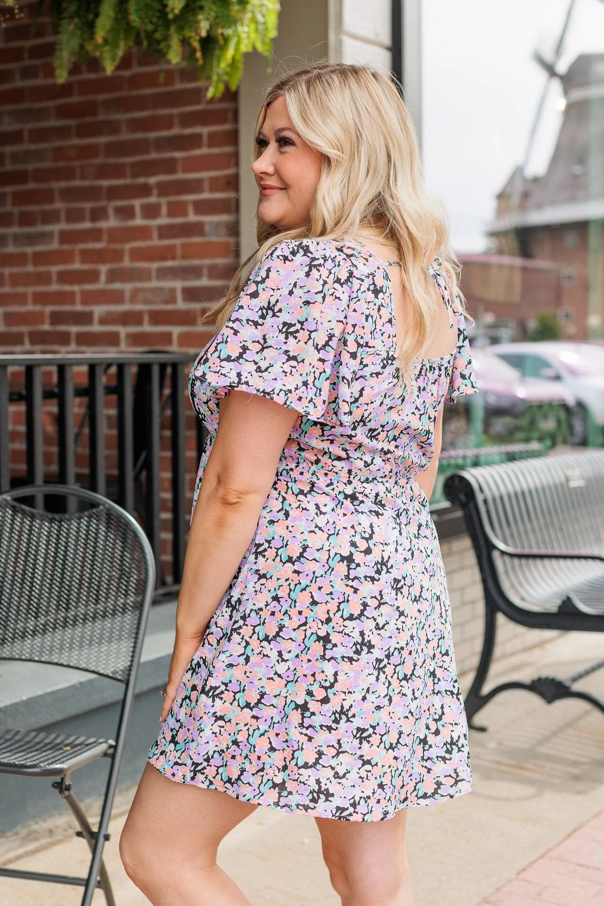 Gentle Morning Breeze Mini Dress- Black & Peach - Image 11