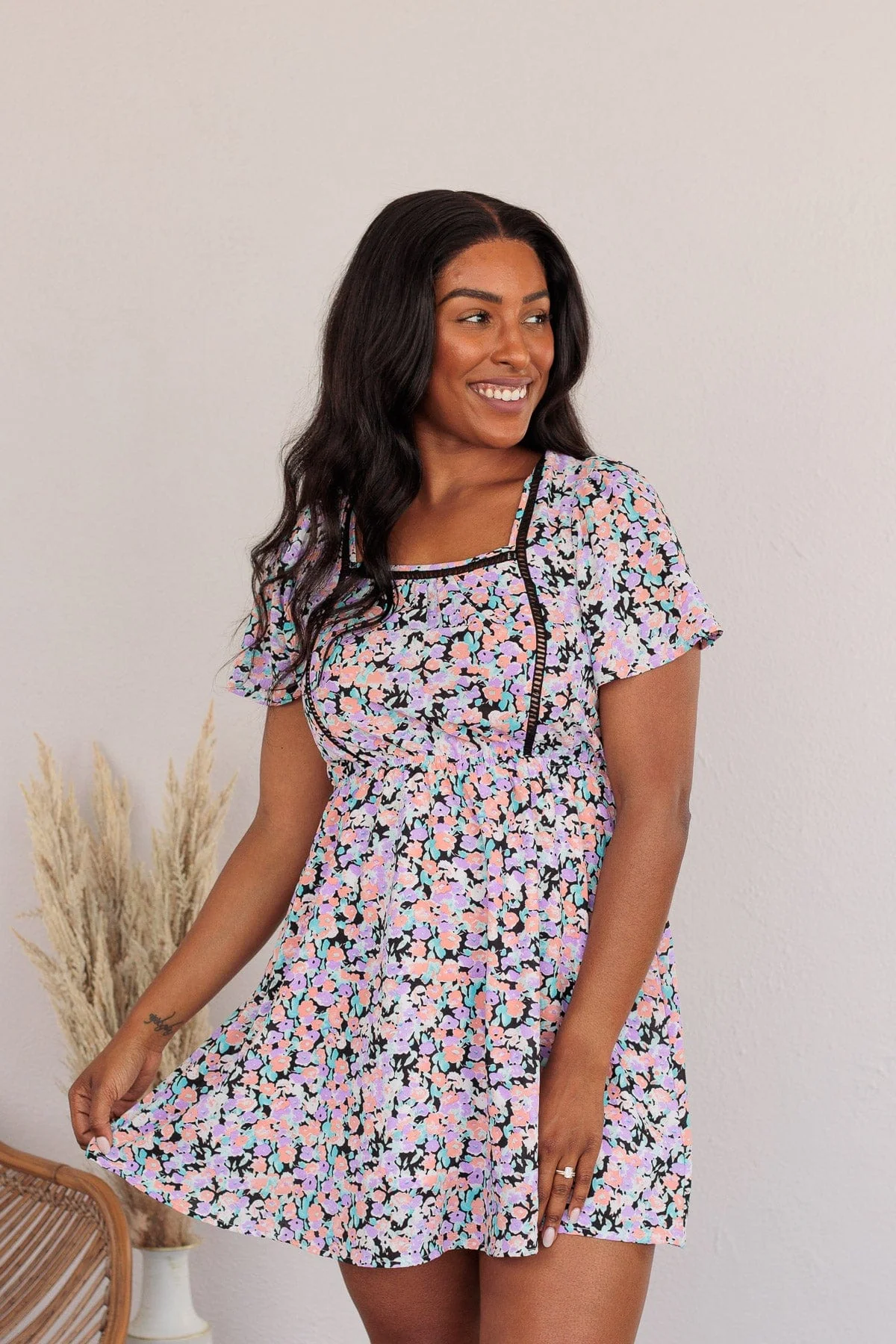 Gentle Morning Breeze Mini Dress- Black & Peach - Image 5
