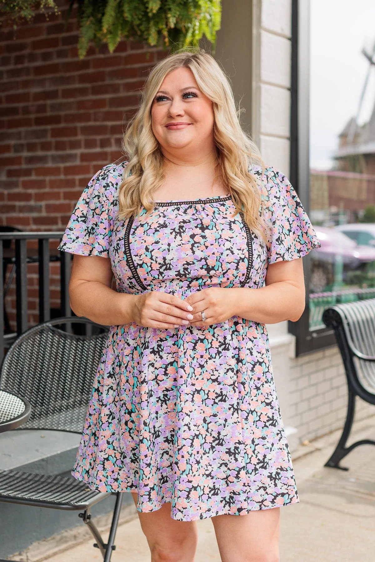 Gentle Morning Breeze Mini Dress- Black & Peach - Image 7