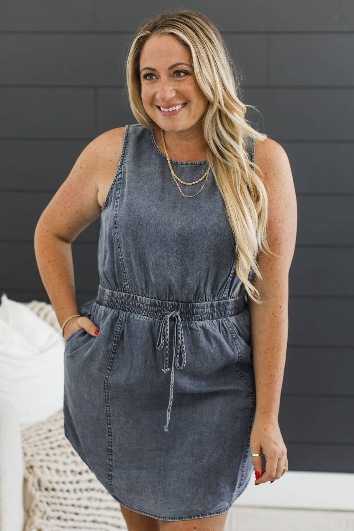 Gently Standing Out Chambray Mini Dress- Blue