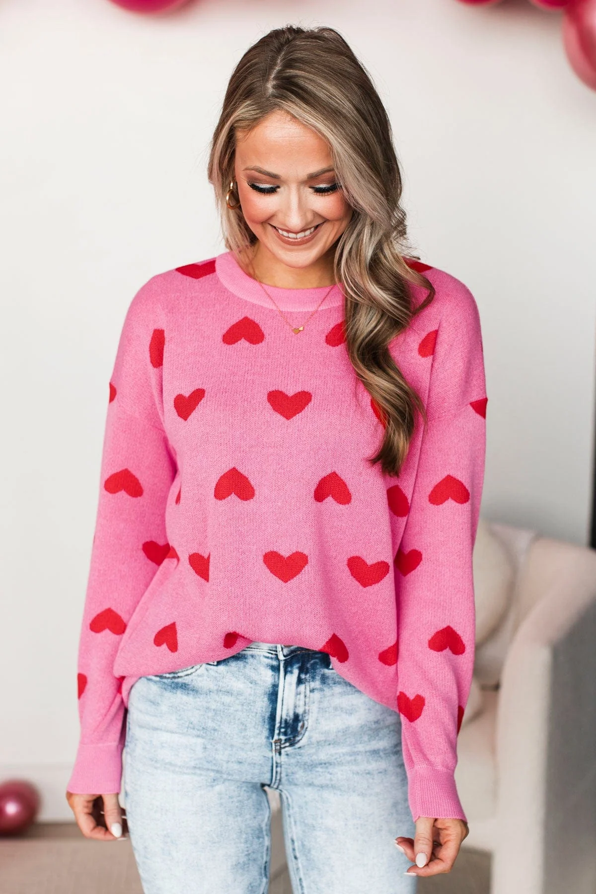 Genuine Love Heart Knit Sweater- Pink - Image 2