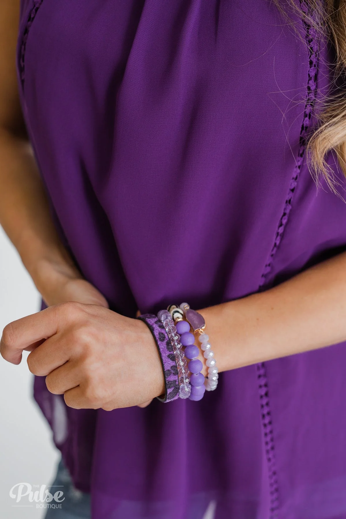 Geo Stone & Leopard Beaded Bracelet Set- Deep Purple - Image 6