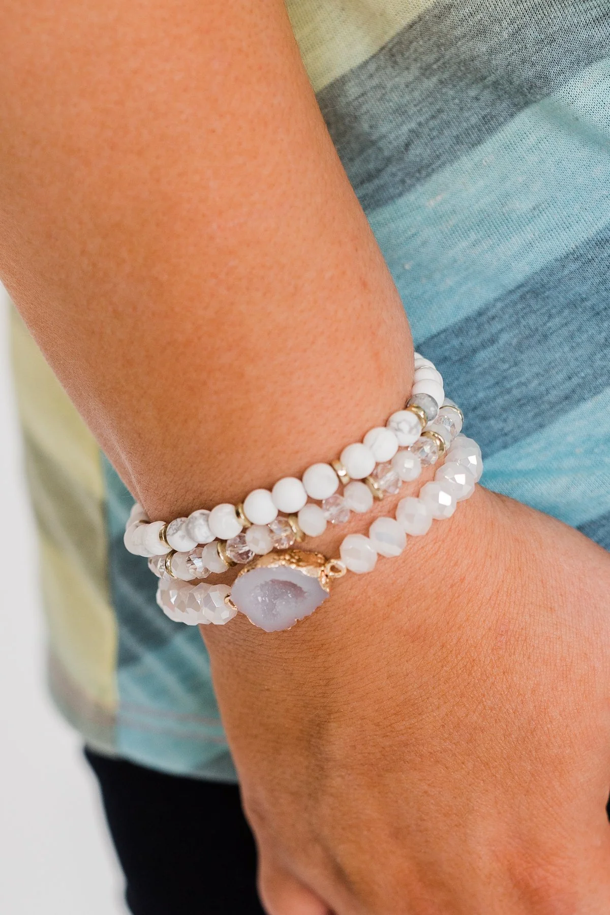 Geo Stone & Marble Bracelet Set- White - Image 3