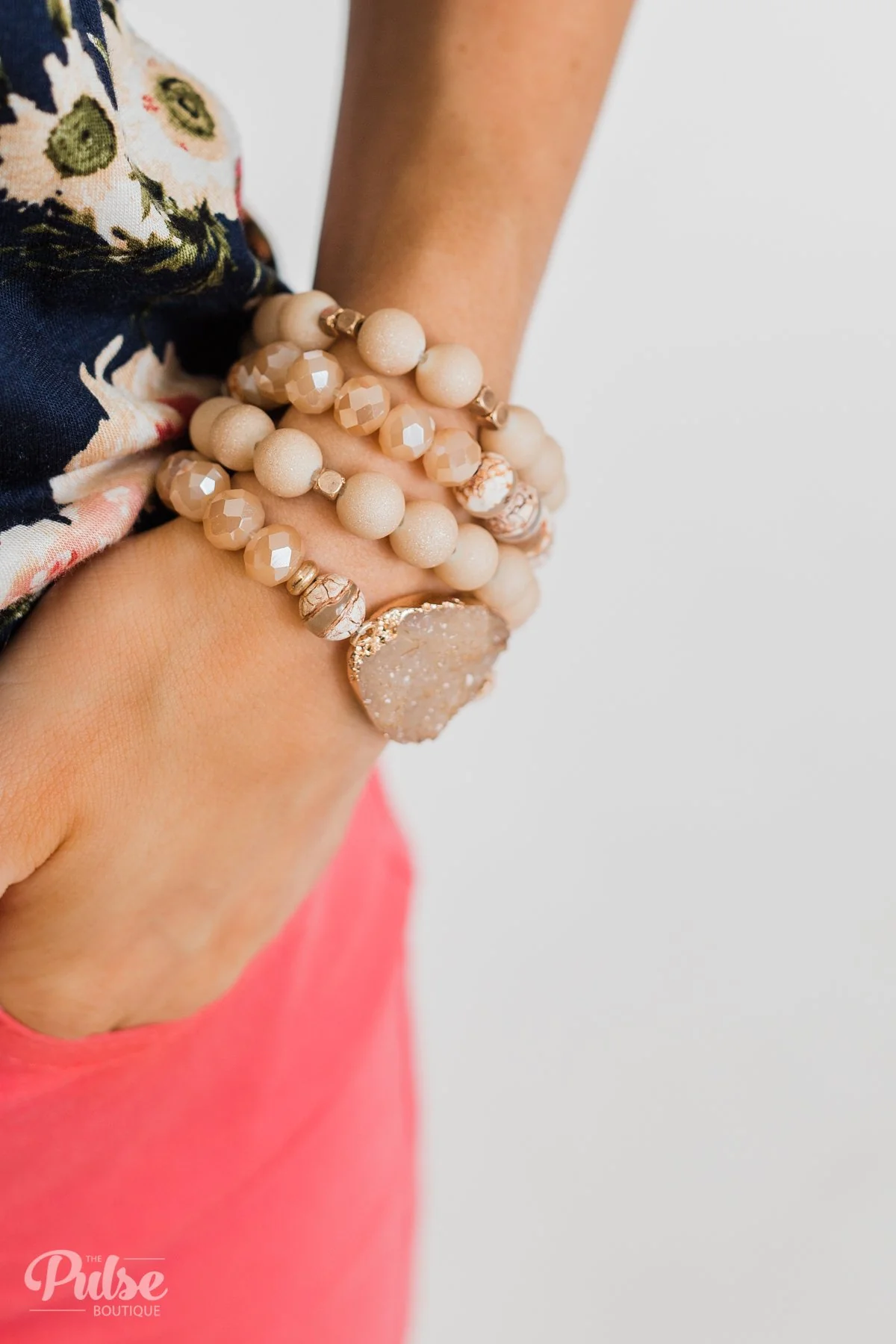 Geo Stone Stackable Bracelet Set- Neutral Tones - Image 2