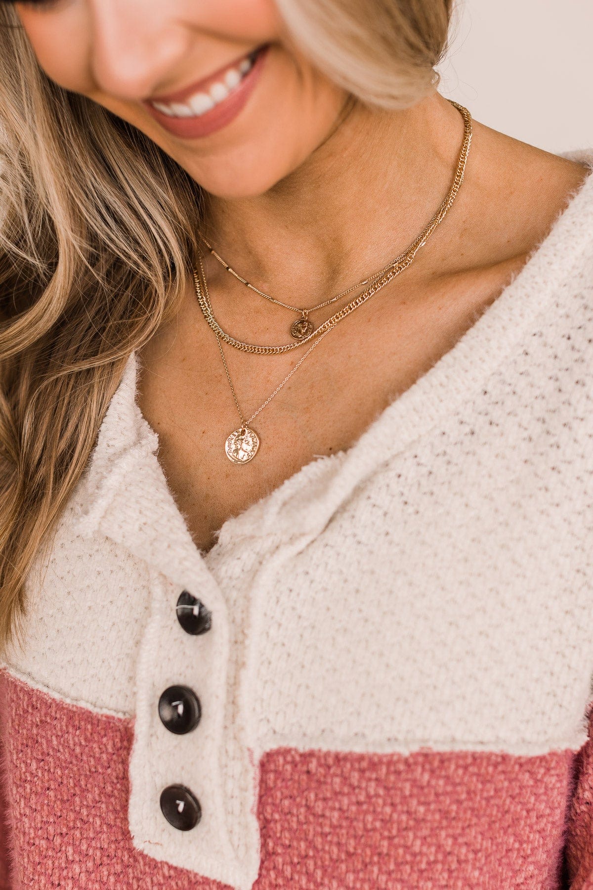 Get A Reaction 3-Tier Necklace & Earring Set- Gold - Image 2