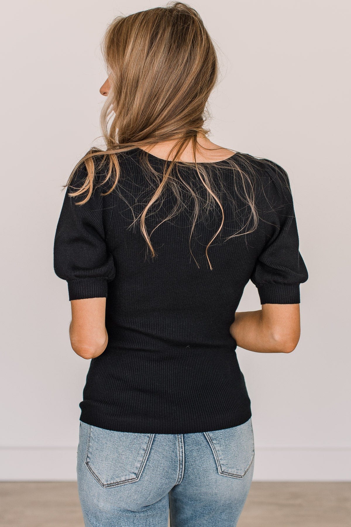 Get In Line Puff Sleeve Top- Black - Image 6