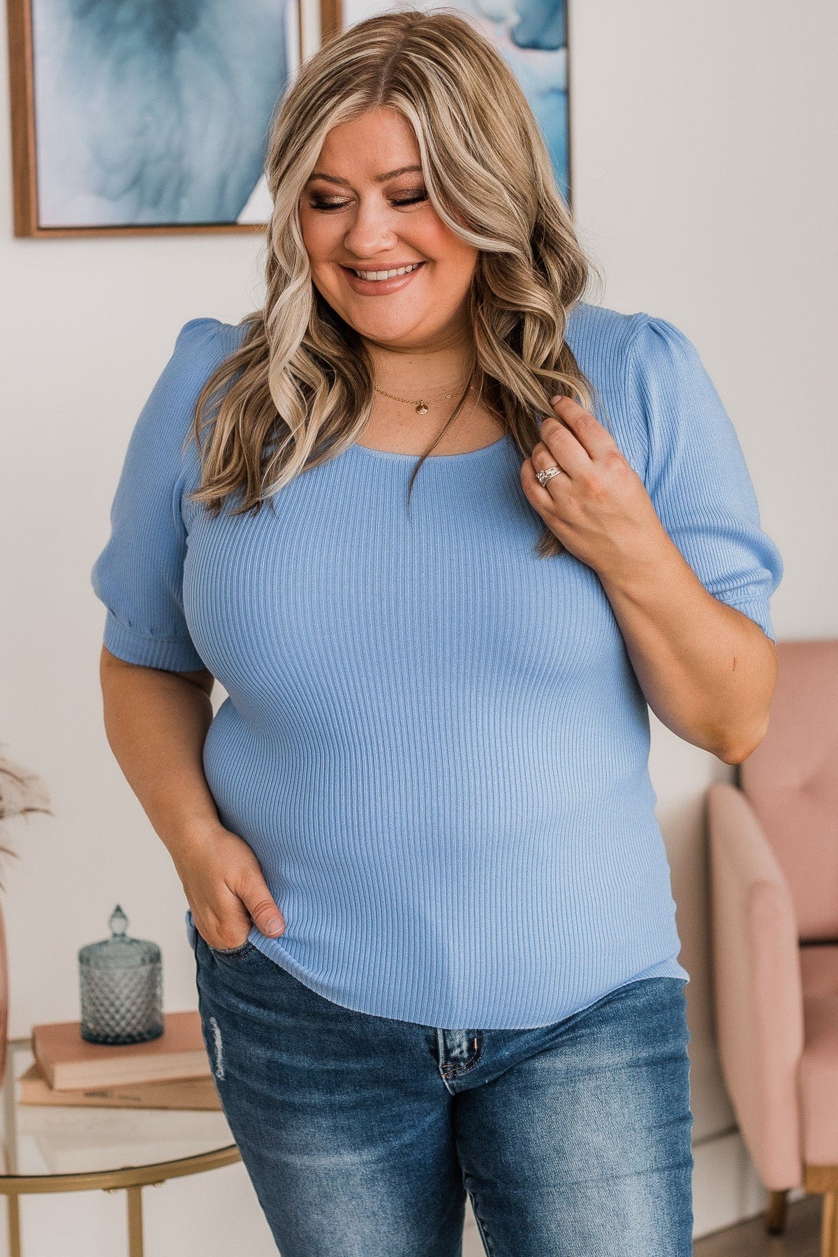 Get In Line Puff Sleeve Top- Periwinkle - Image 4