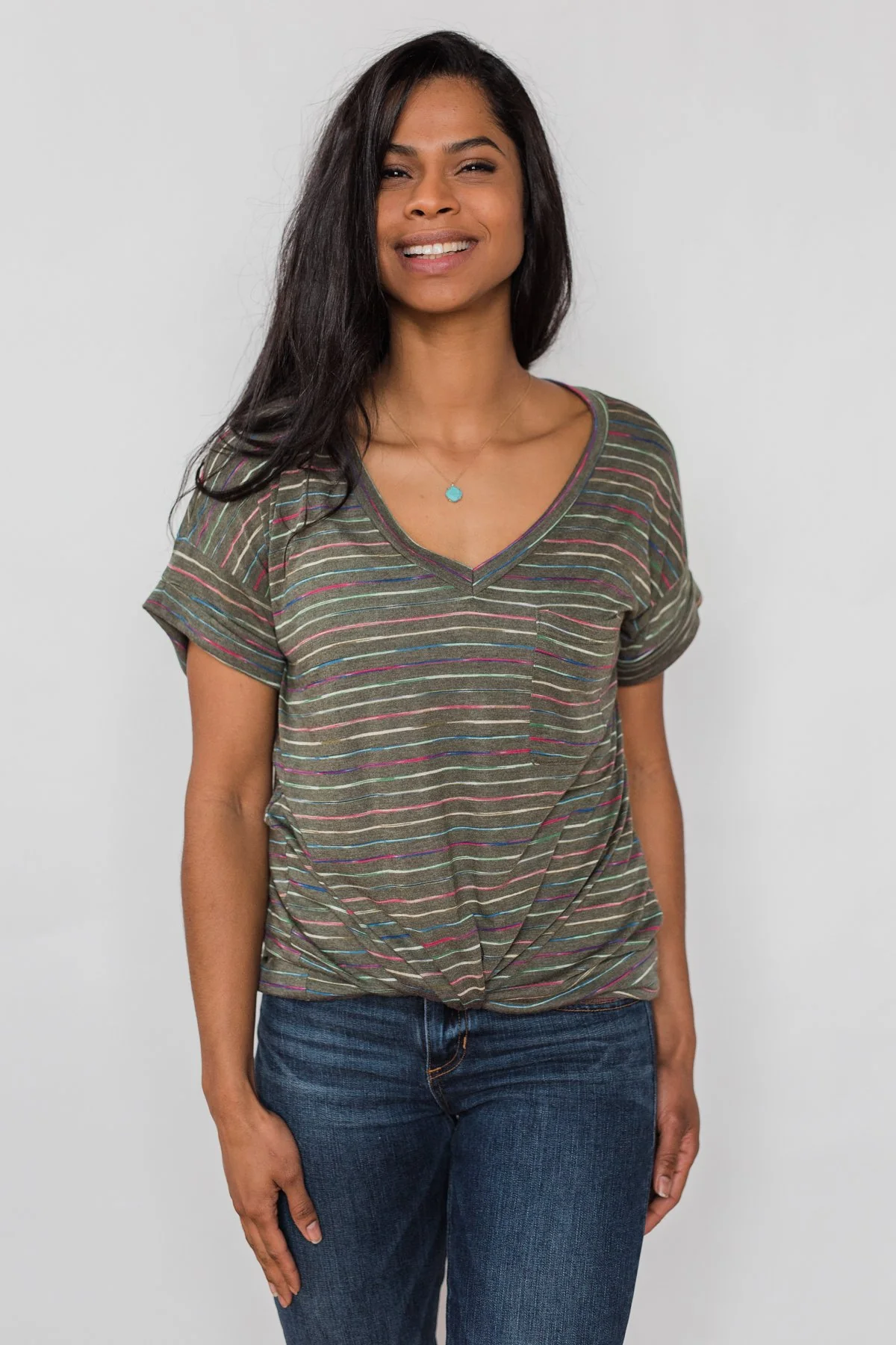 Get The Party Started Striped Pocket Tee - Dark Olive - Image 17