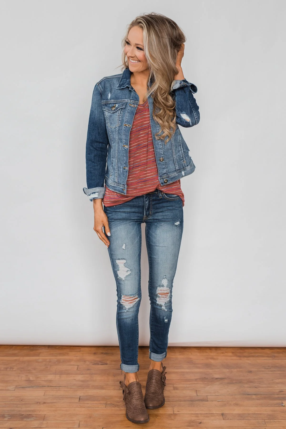 Get The Party Started Striped Pocket Tee - Brick - Image 5