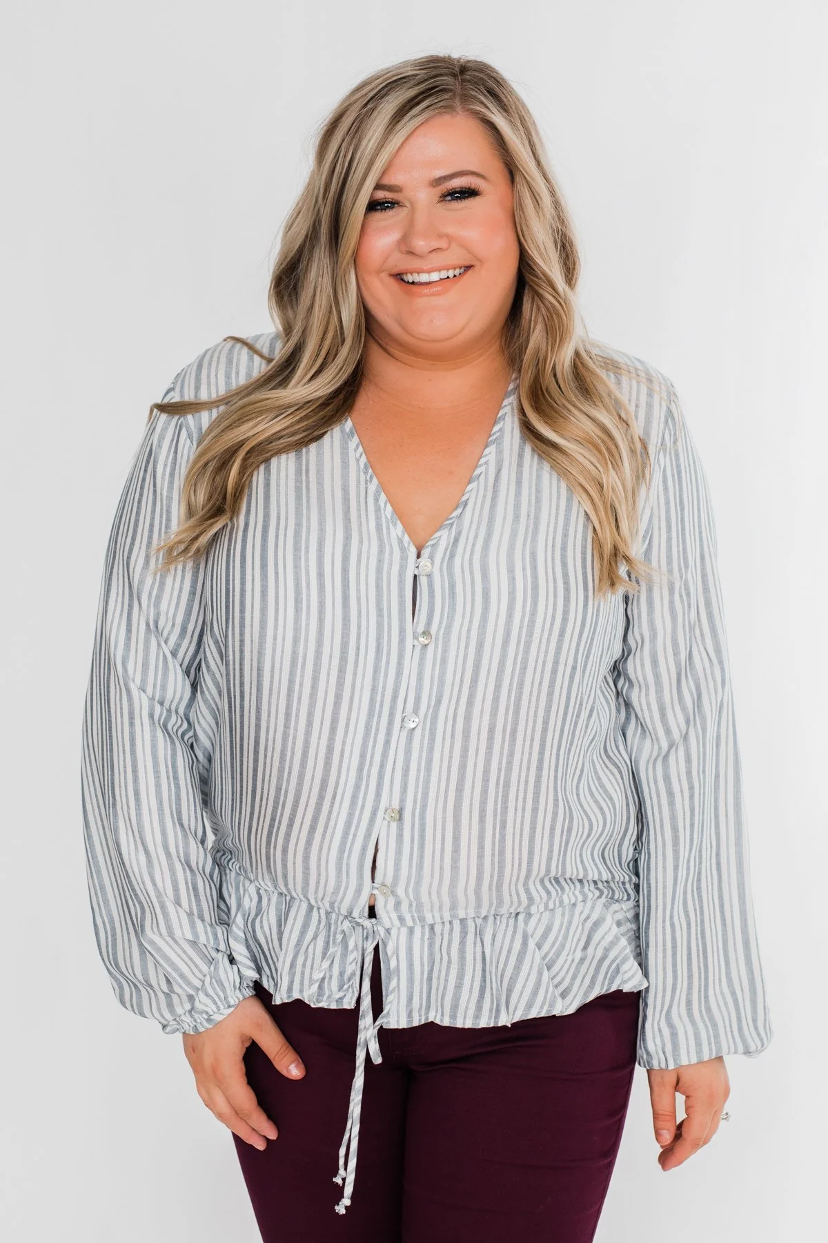 Get To You Striped Blouse- Ivory & Denim Blue - Image 7