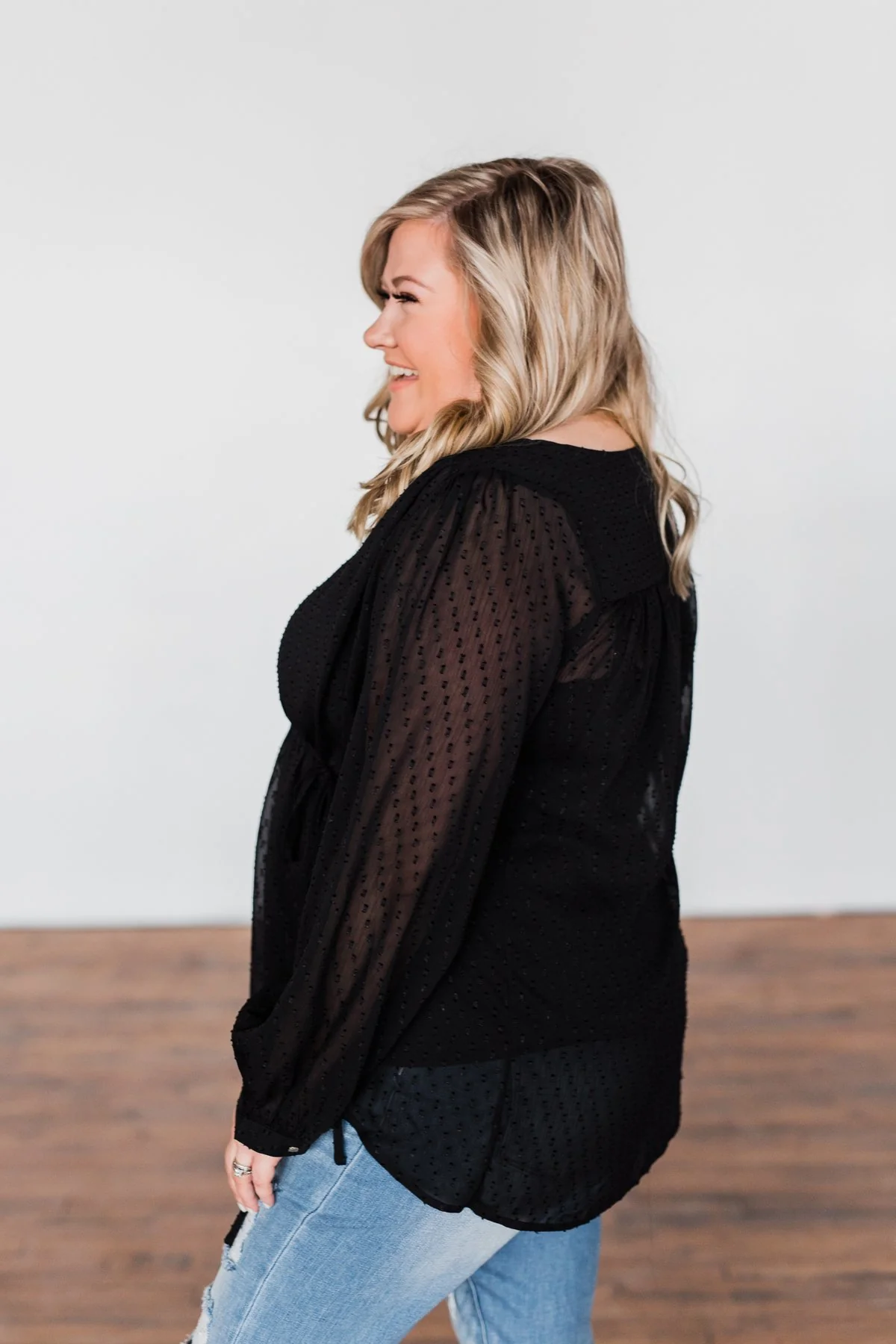 Get Together V-Neck Tie Blouse- Black - Image 12