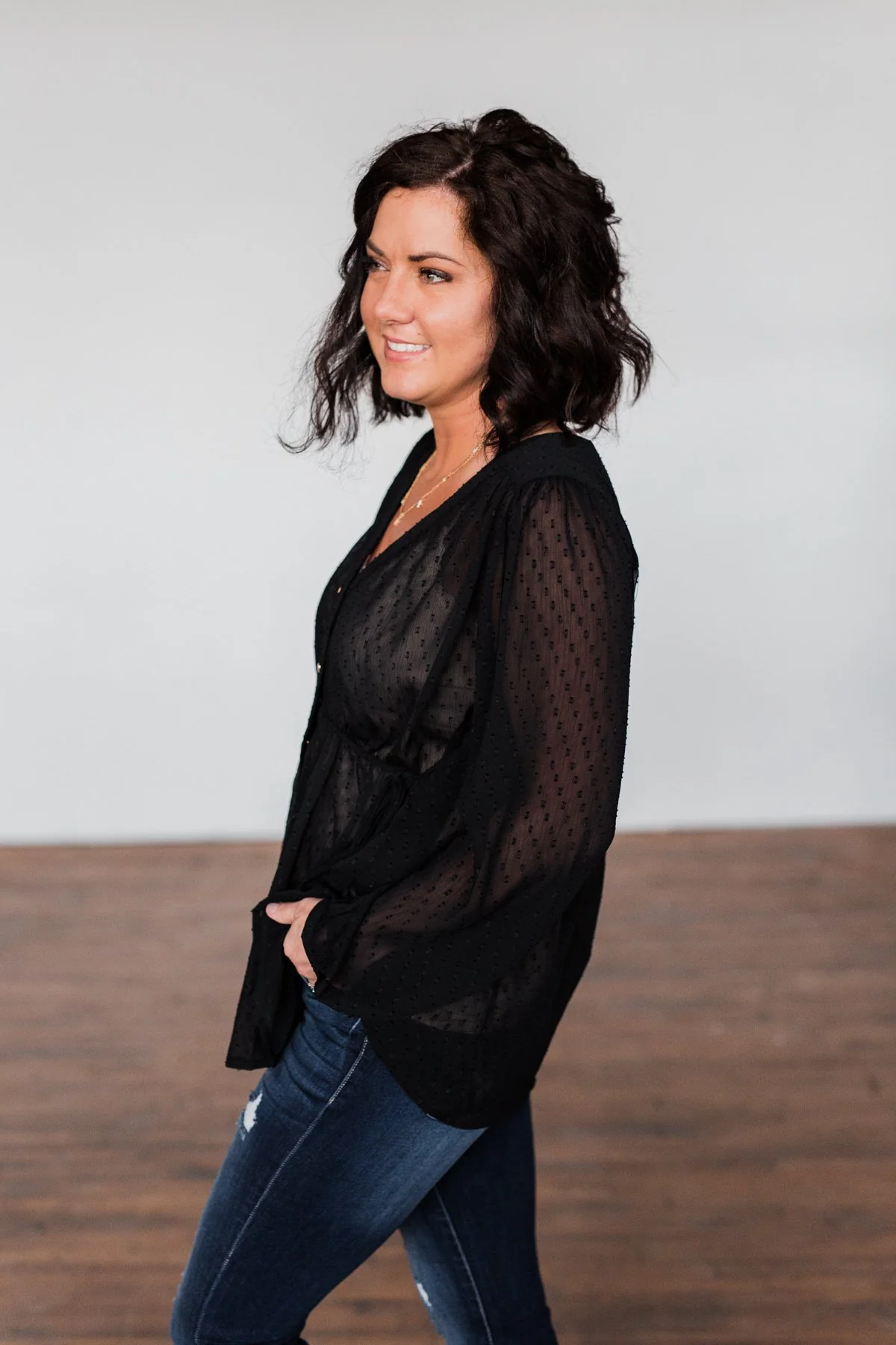 Get Together V-Neck Tie Blouse- Black - Image 13