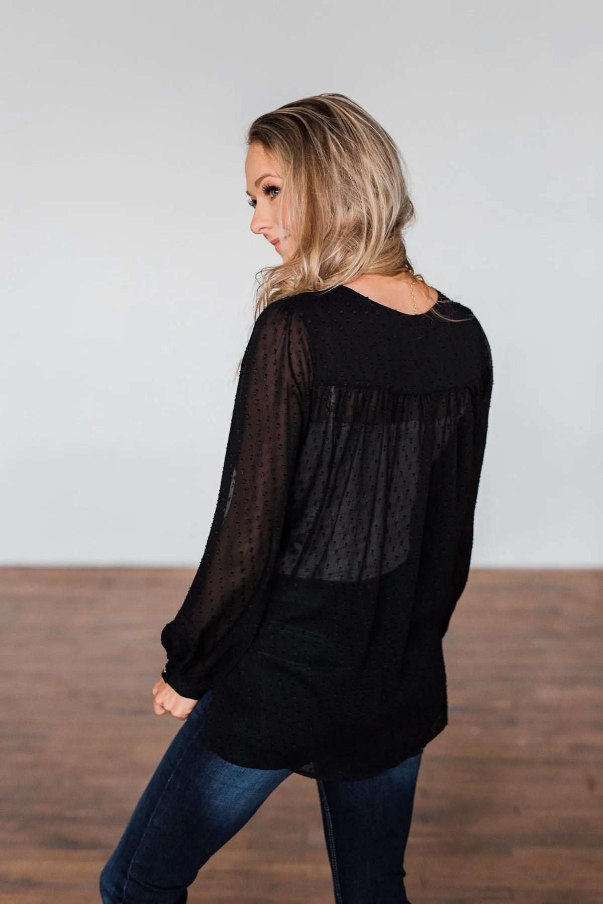 Get Together V-Neck Tie Blouse- Black - Image 14