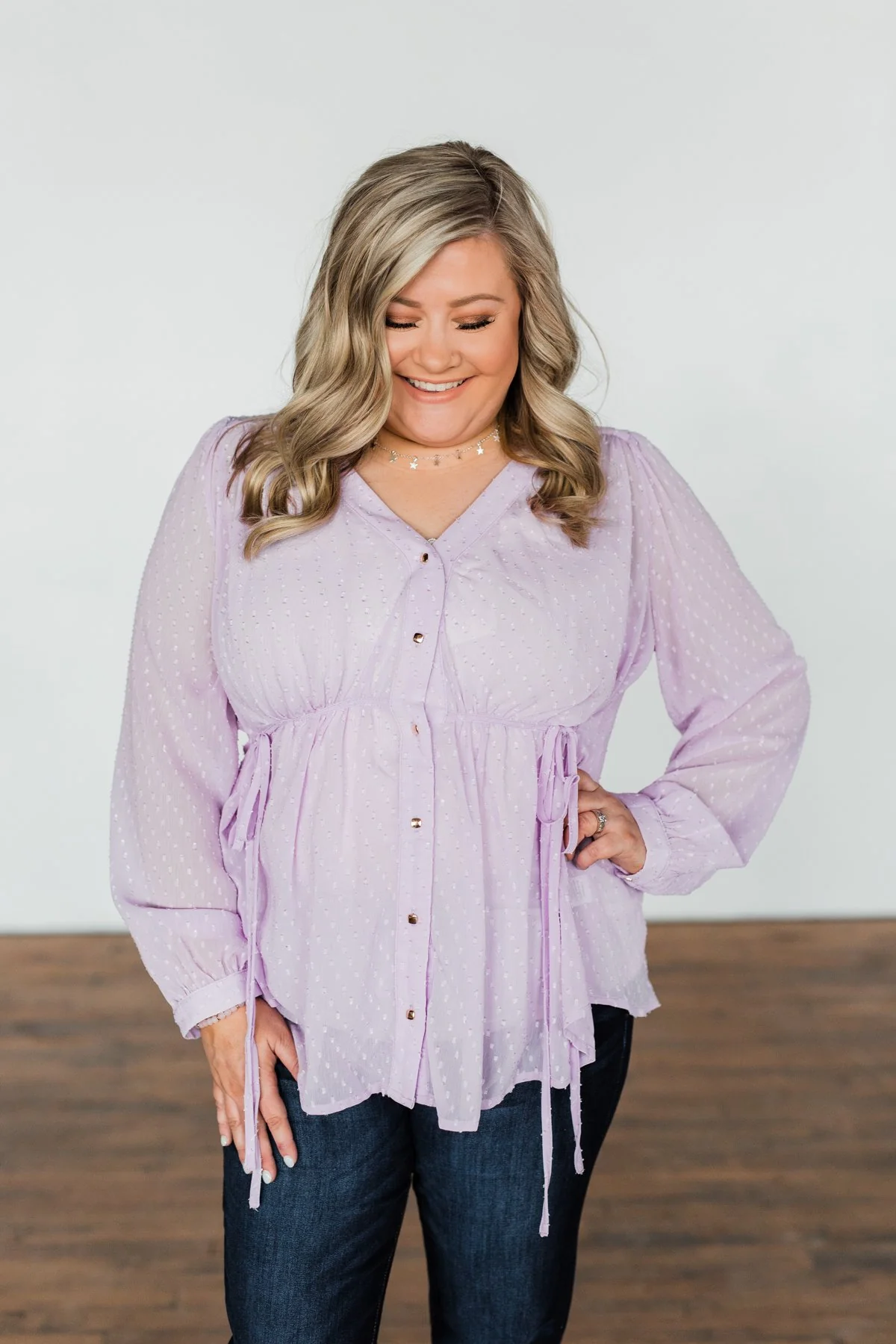Get Together V-Neck Tie Blouse- Lilac - Image 8