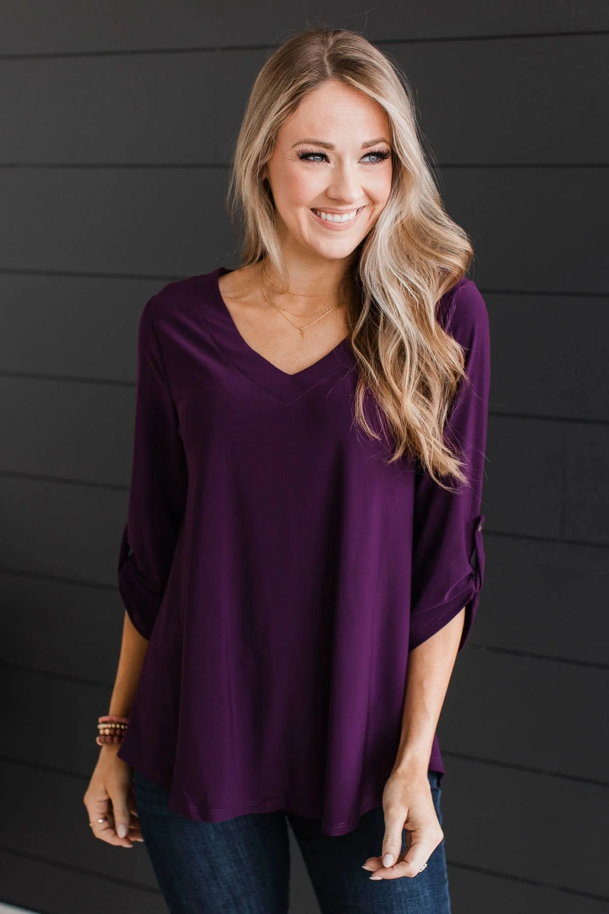 Getting Excited V-Neck Top- Plum - Image 3