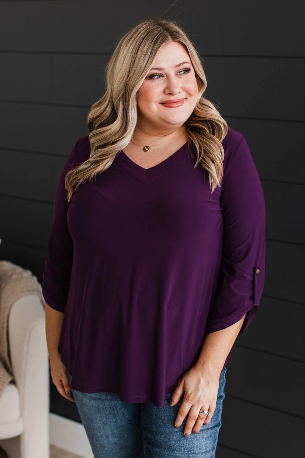Getting Excited V-Neck Top- Plum - Image 4
