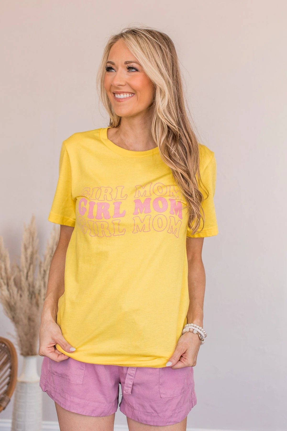 "Girl Mom" Graphic Tee- Yellow - Image 2