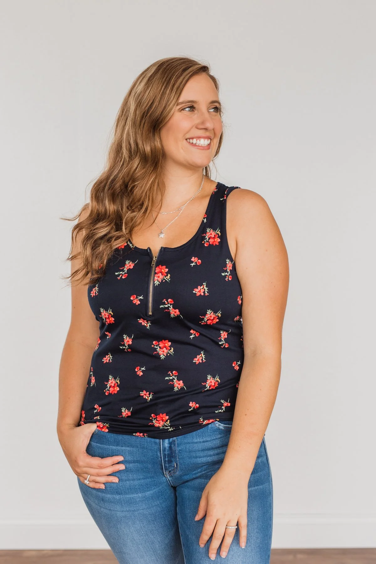 Girls Just Want To Have Fun Zipper Henley Tank- Navy - Image 14