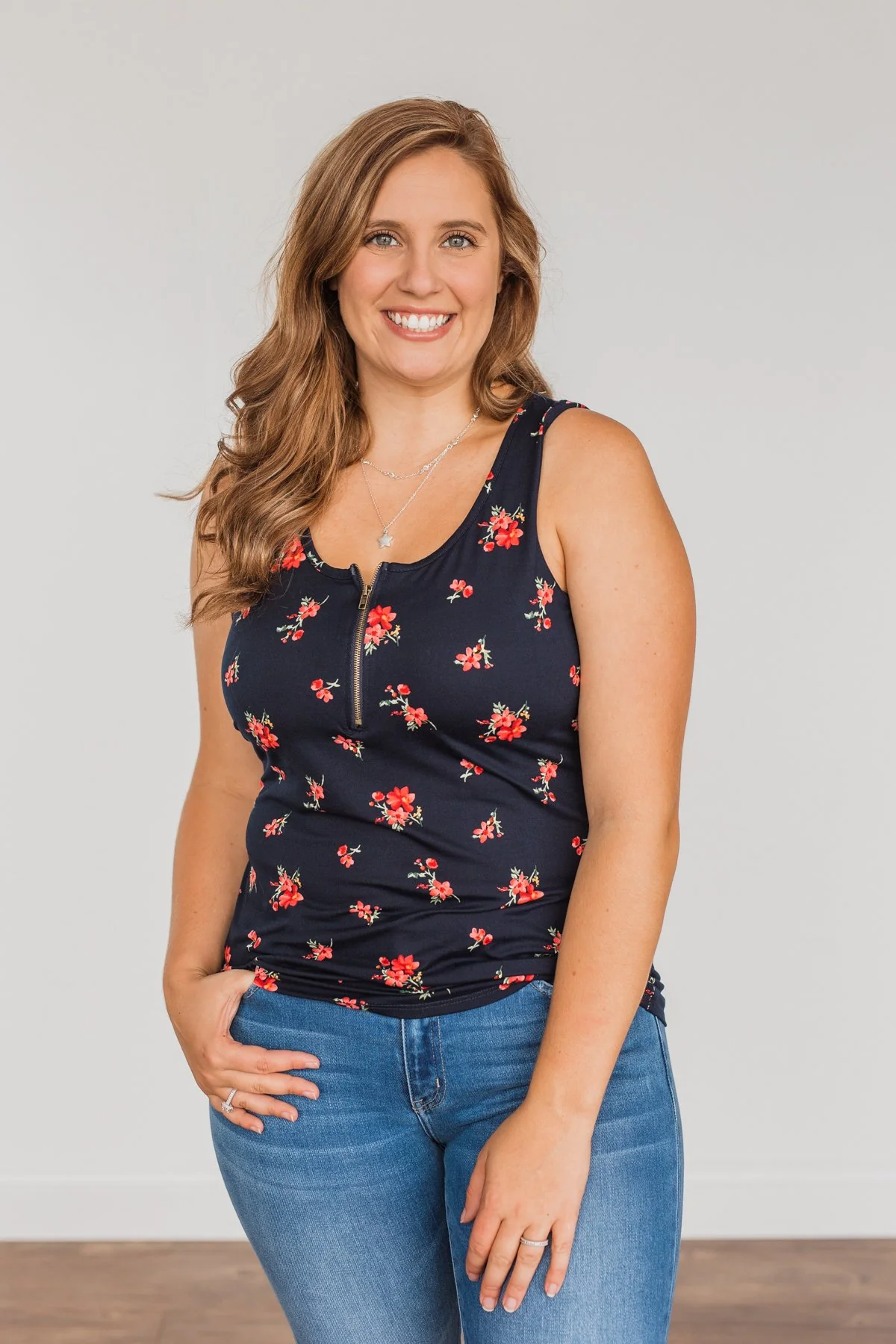 Girls Just Want To Have Fun Zipper Henley Tank- Navy - Image 5