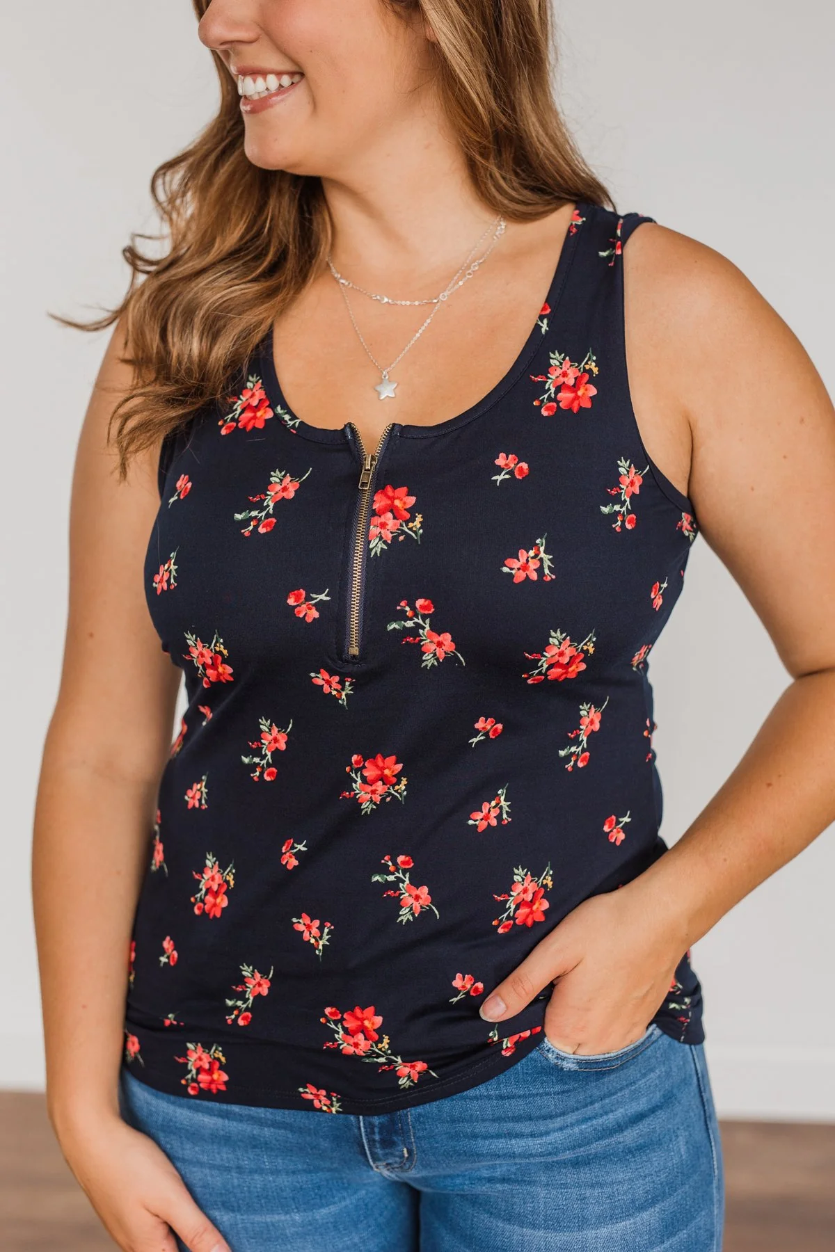 Girls Just Want To Have Fun Zipper Henley Tank- Navy - Image 7